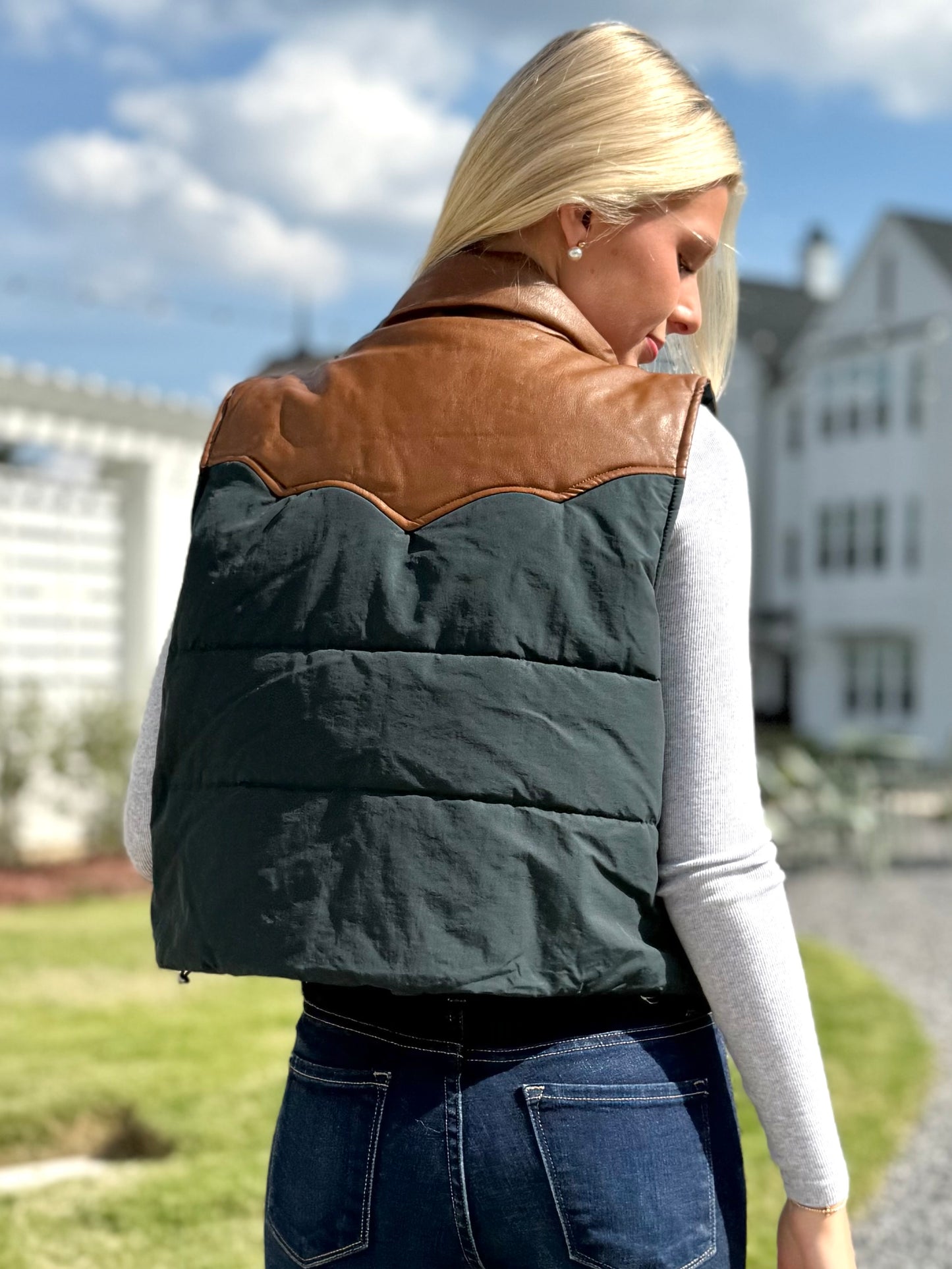 Hunter Green Leather Contrast vest