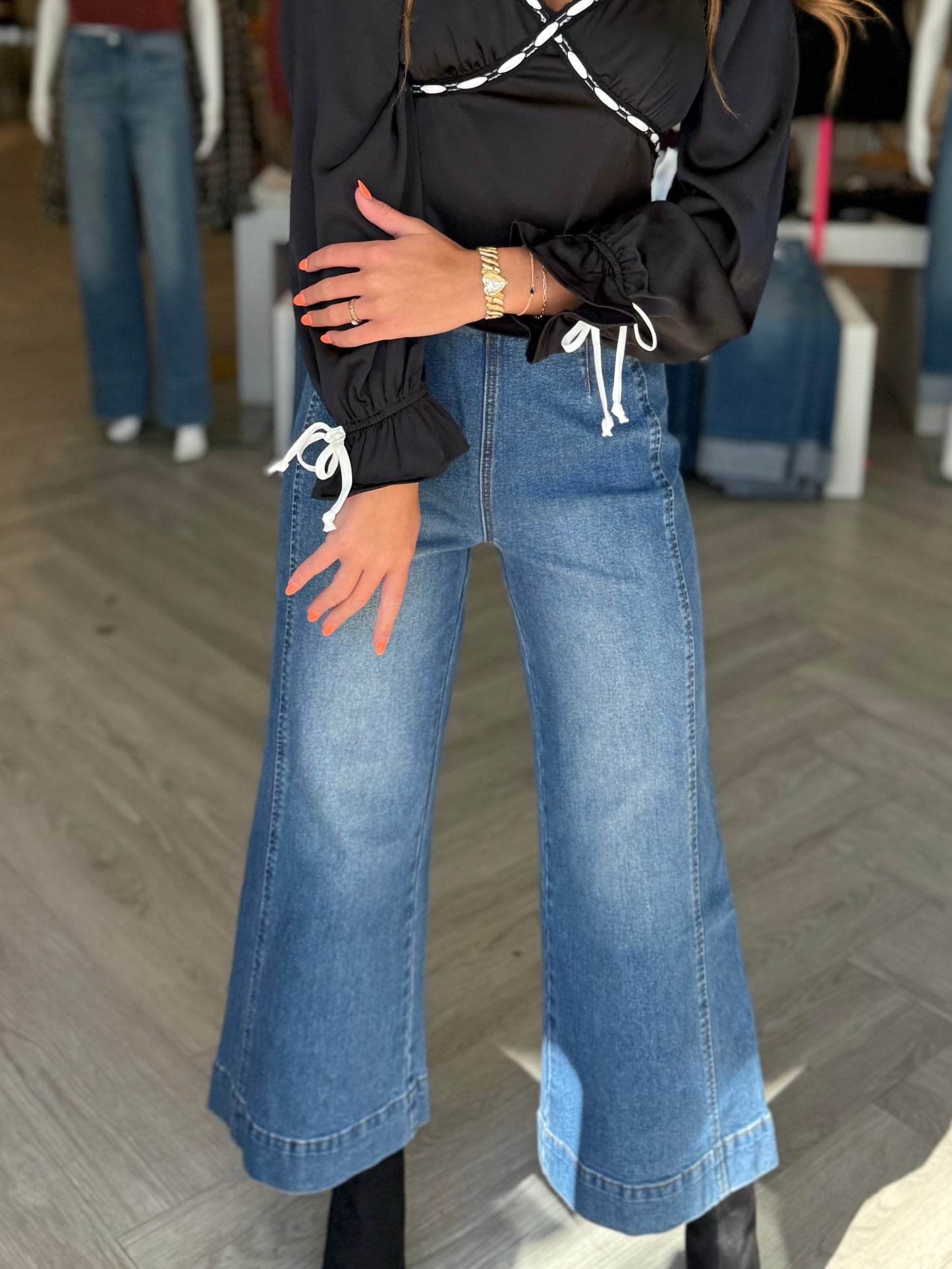 Denim Back Zip Wide Jean