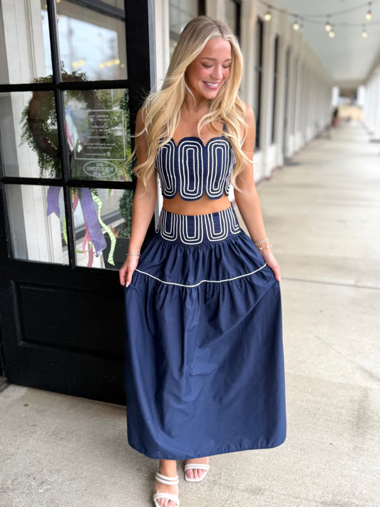 Navy White Max Skirt