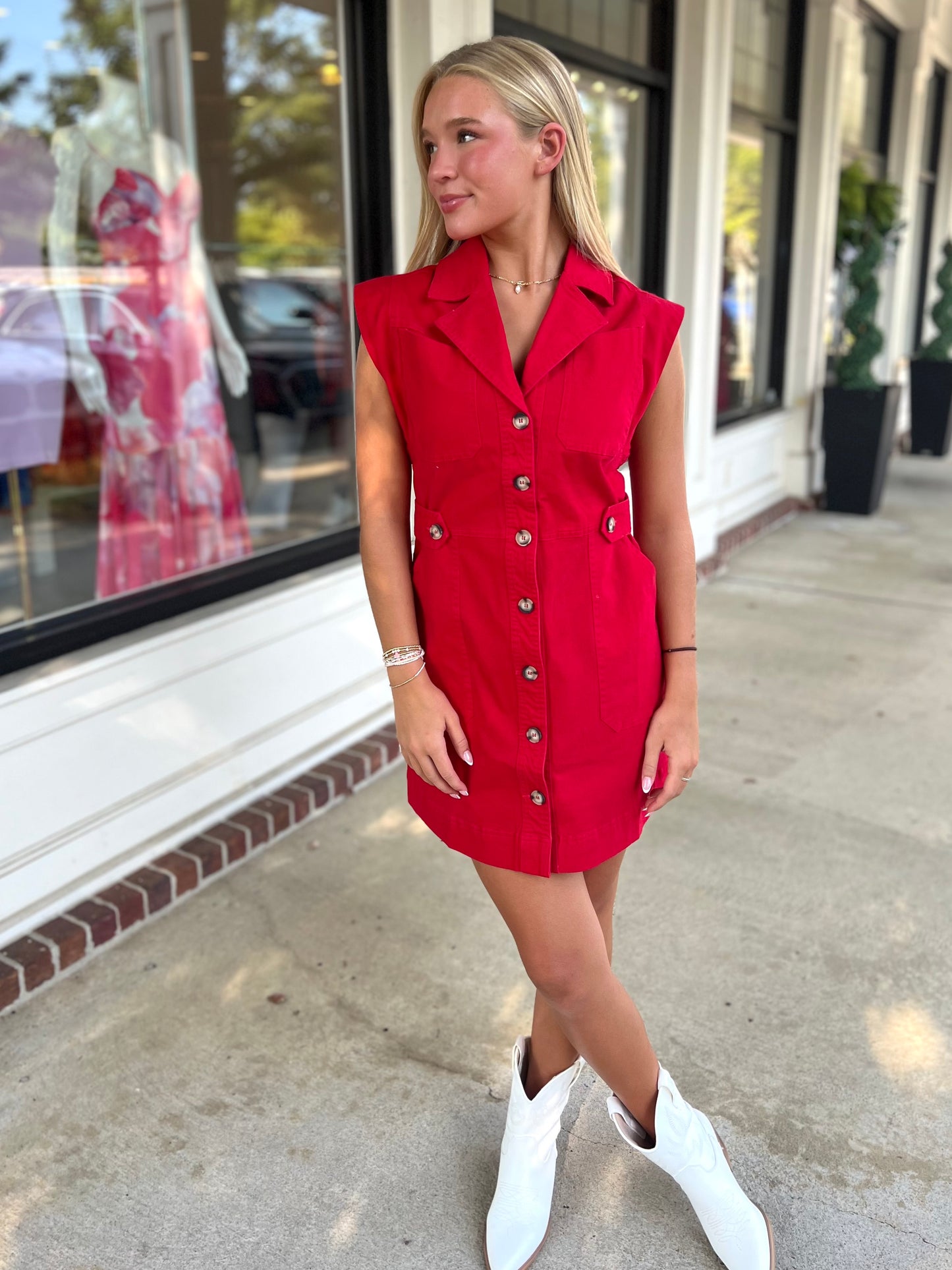 Red Button Up Cargo Dress