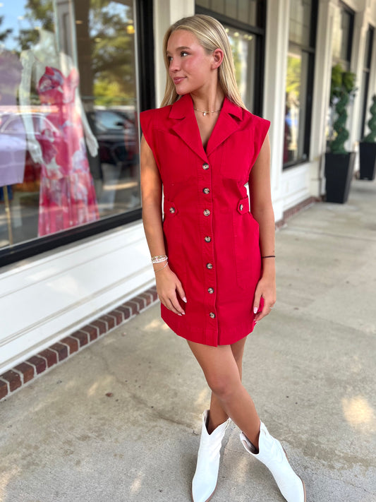 Red Button Up Cargo Dress