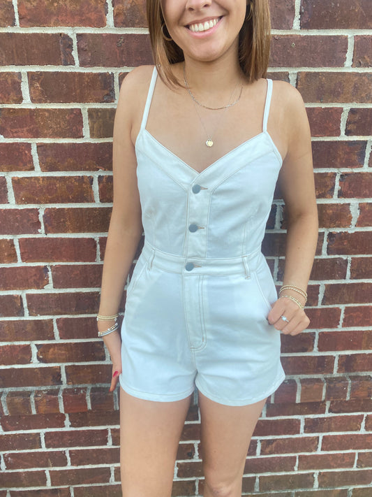 Front Pocket Denim Romper (2 colors)