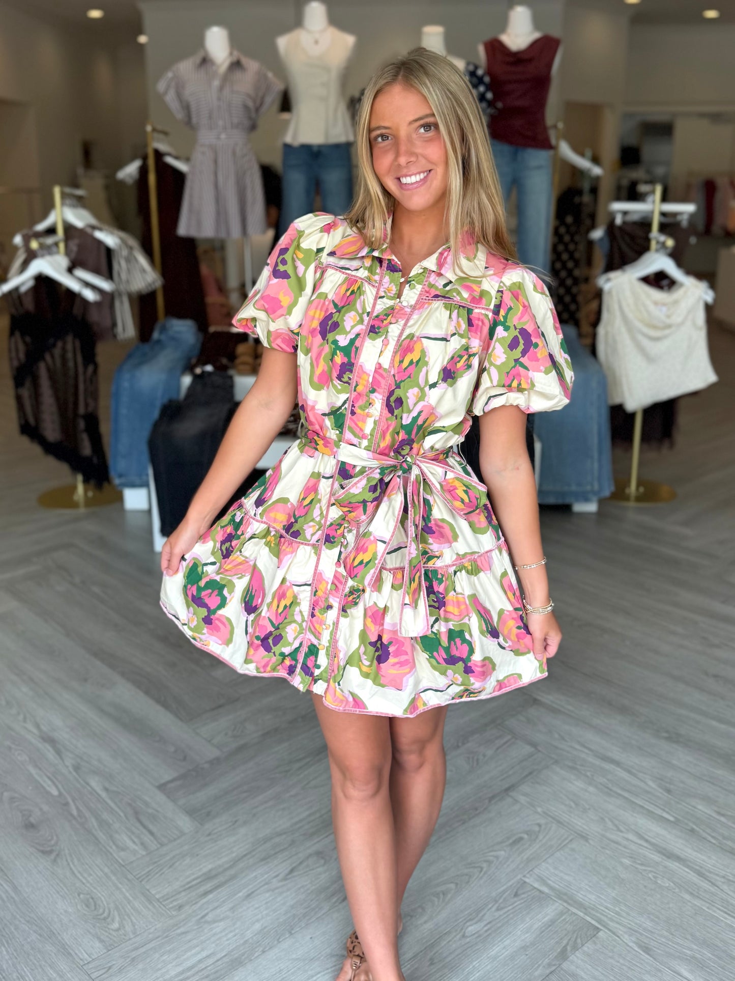 Watercolor Floral Belted Mini