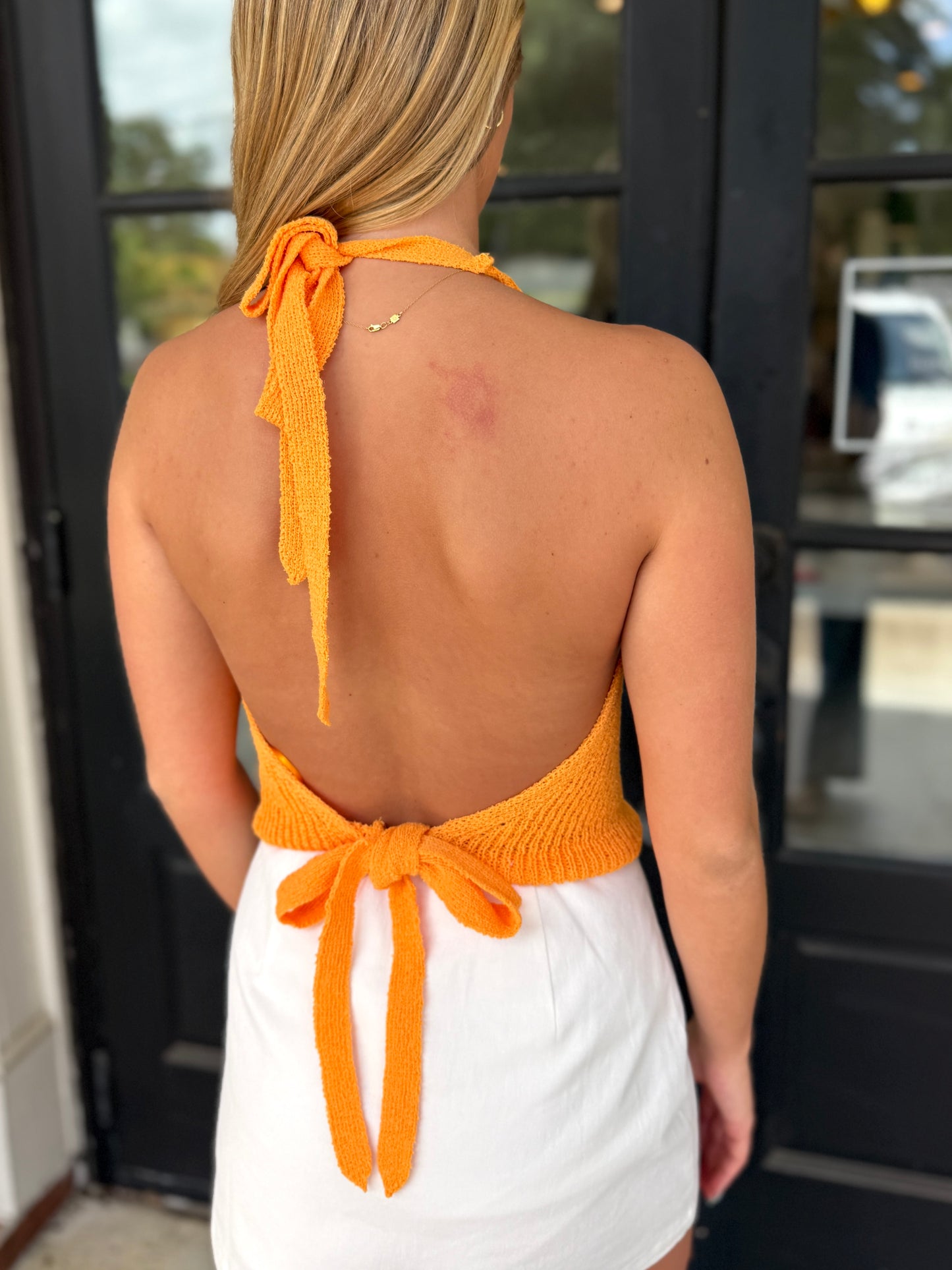 Orange Cowl Neck Halter Top