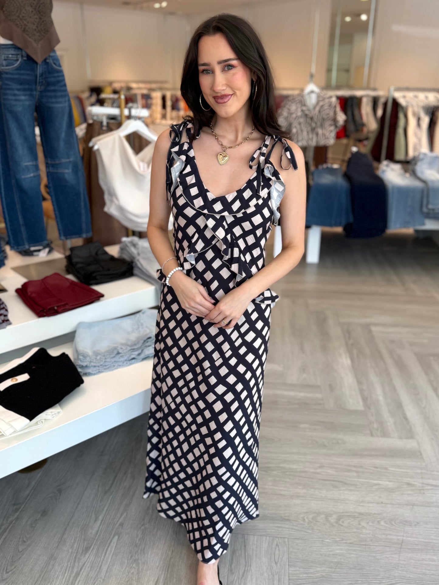 Deep Navy Geometric Pattern Dress