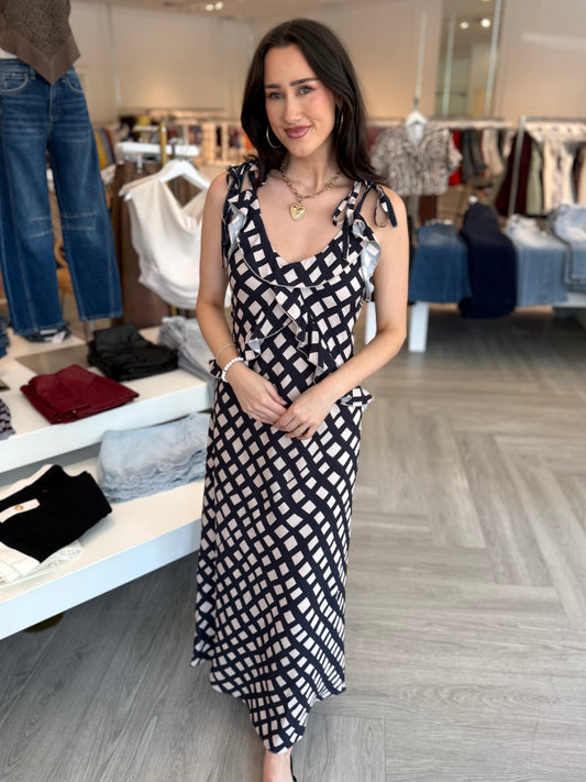 Deep Navy Geometric Pattern Dress