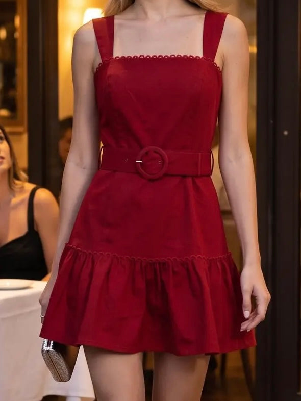 Maroon Belted Trim Mini