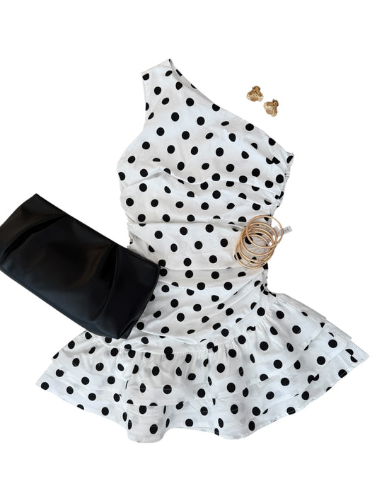One Shoulder Polka Dot Mini