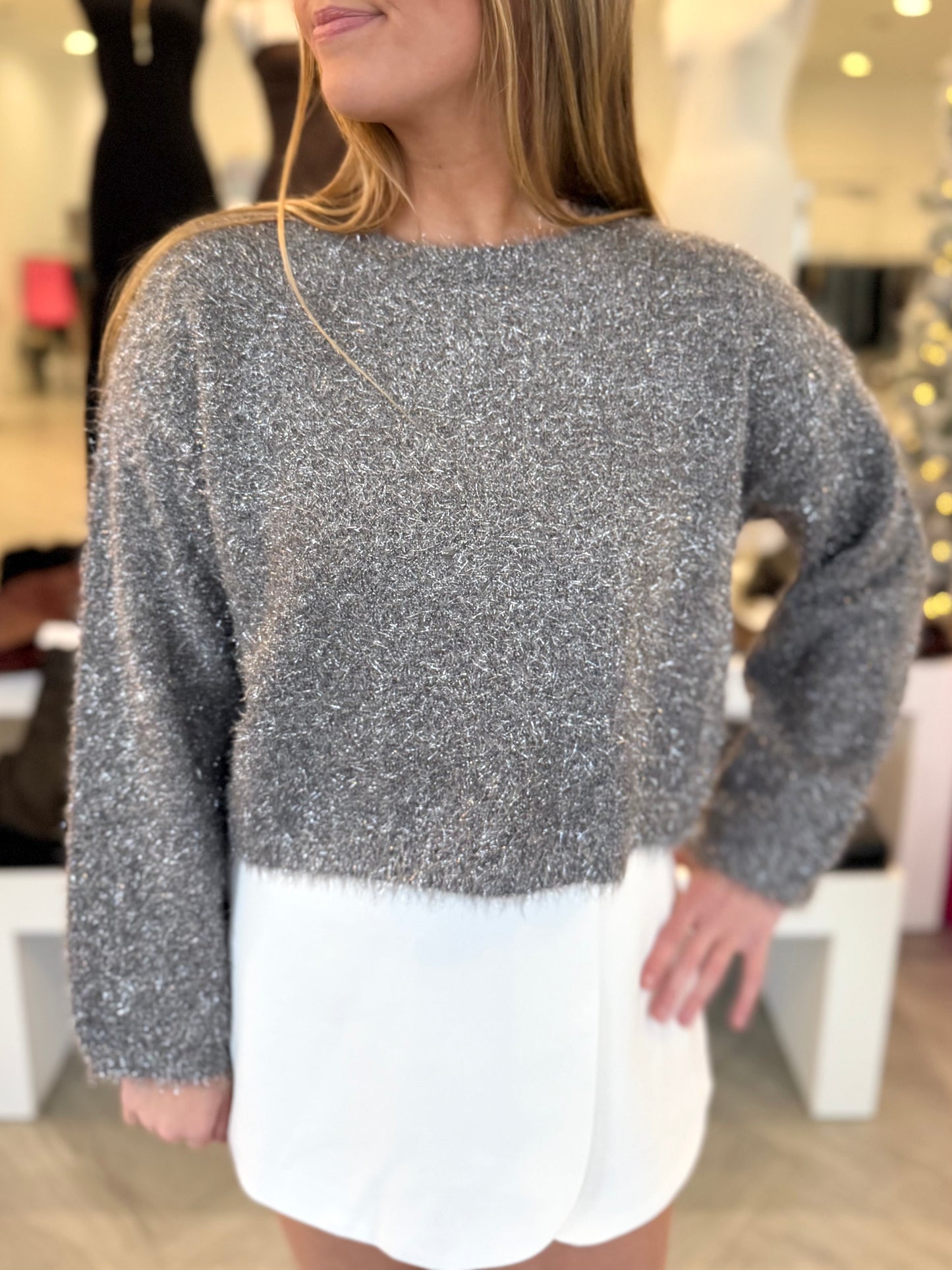 Silver Fringe Glitter Sweater