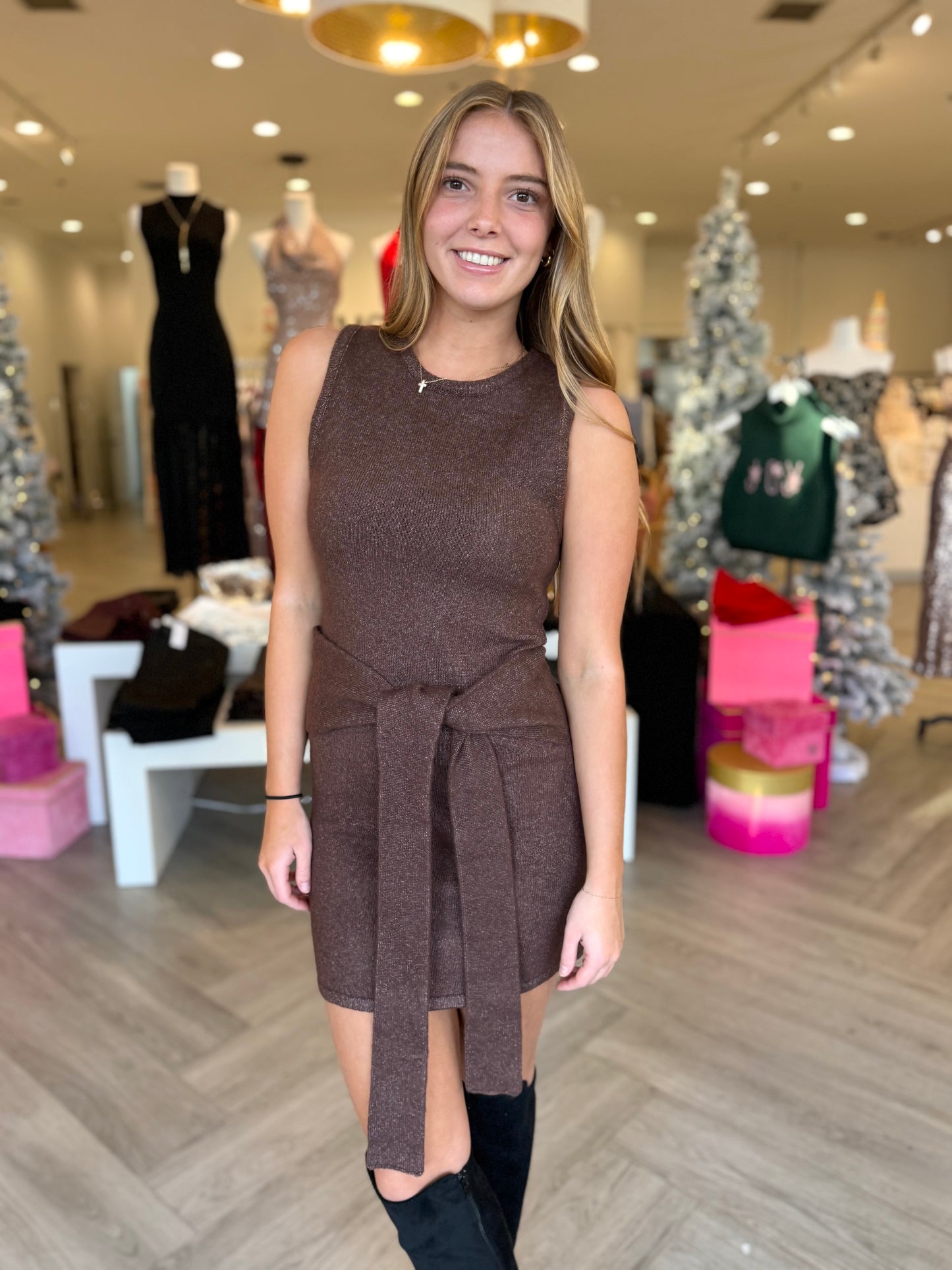 Waist Tie Sweater Mini Dress