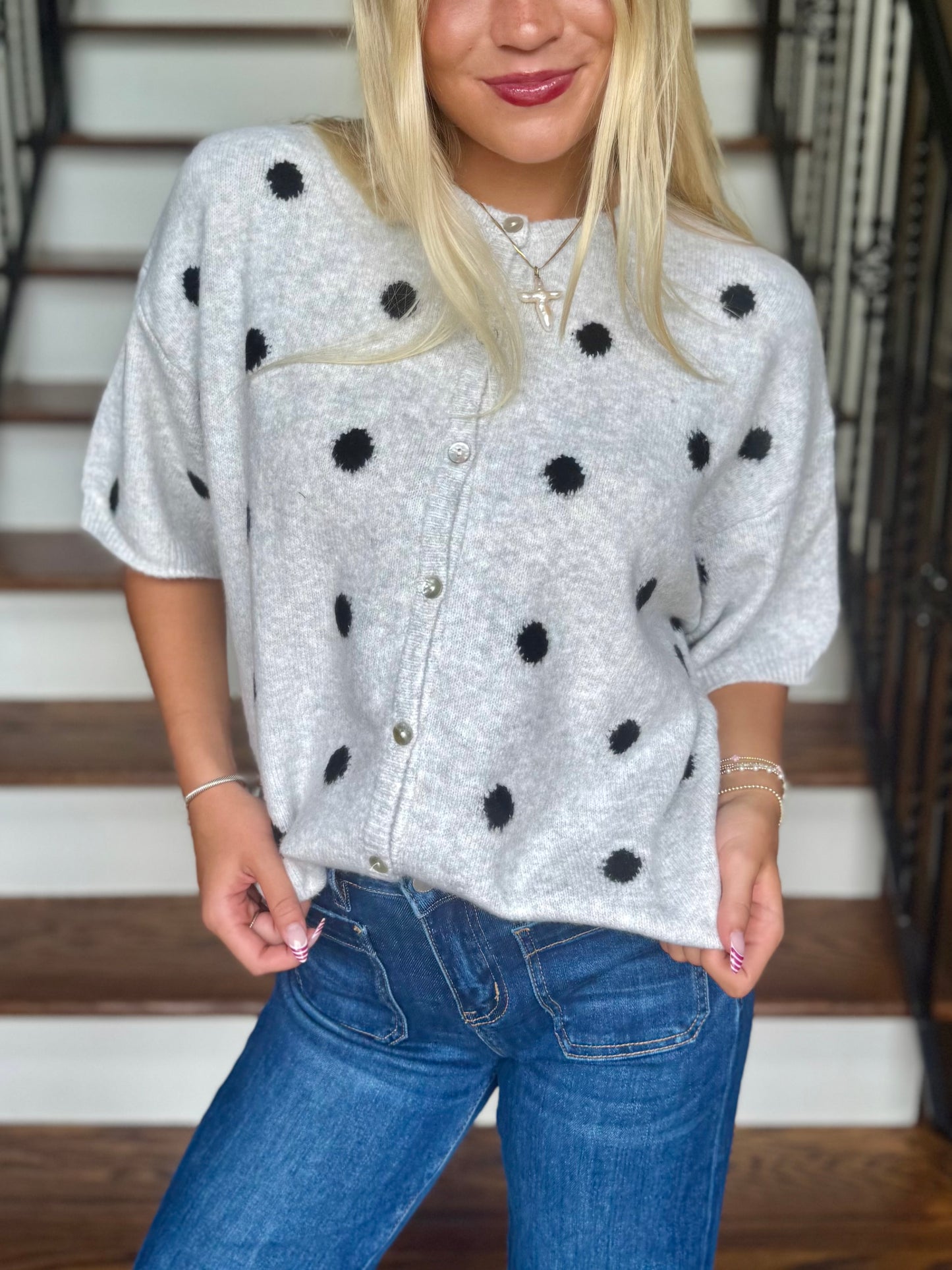 Grey/Black Dot S/S Cardigan