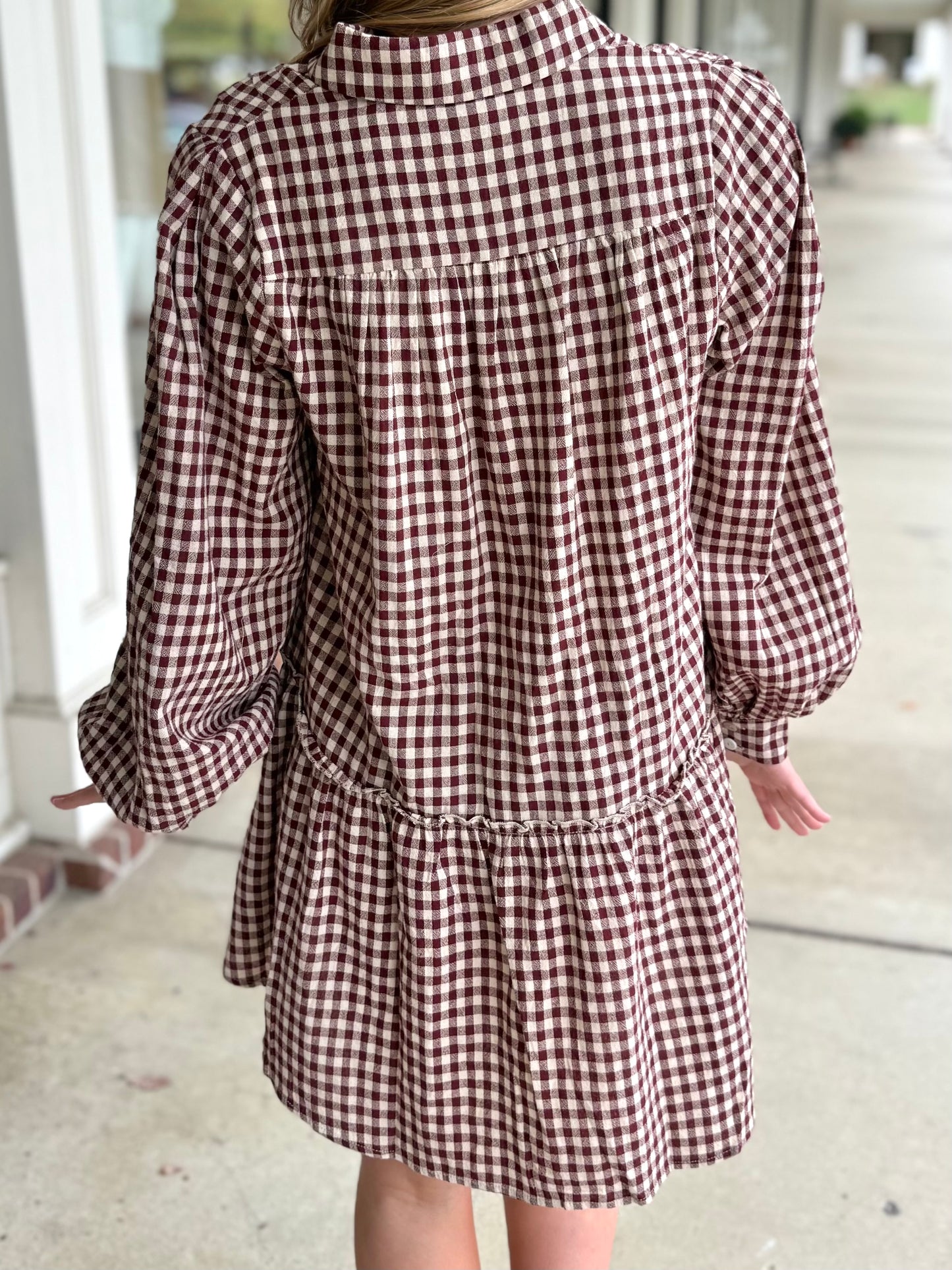 Burgundy Checkered L/S Mini