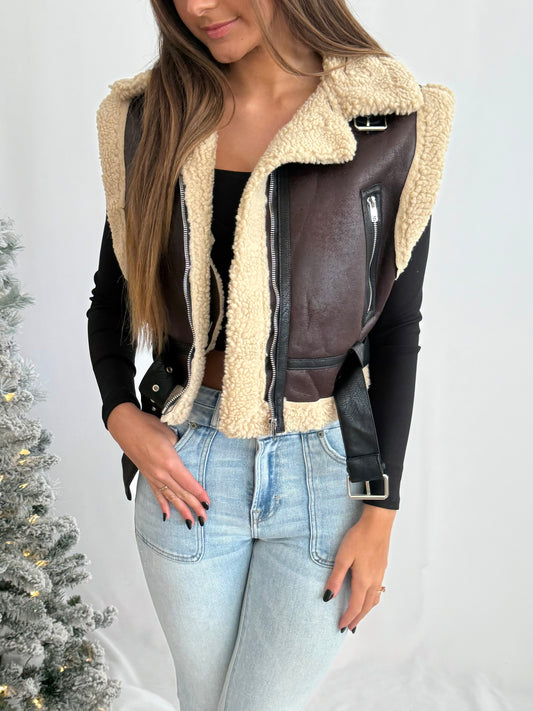 Brown Camel Suede Buckle Vest