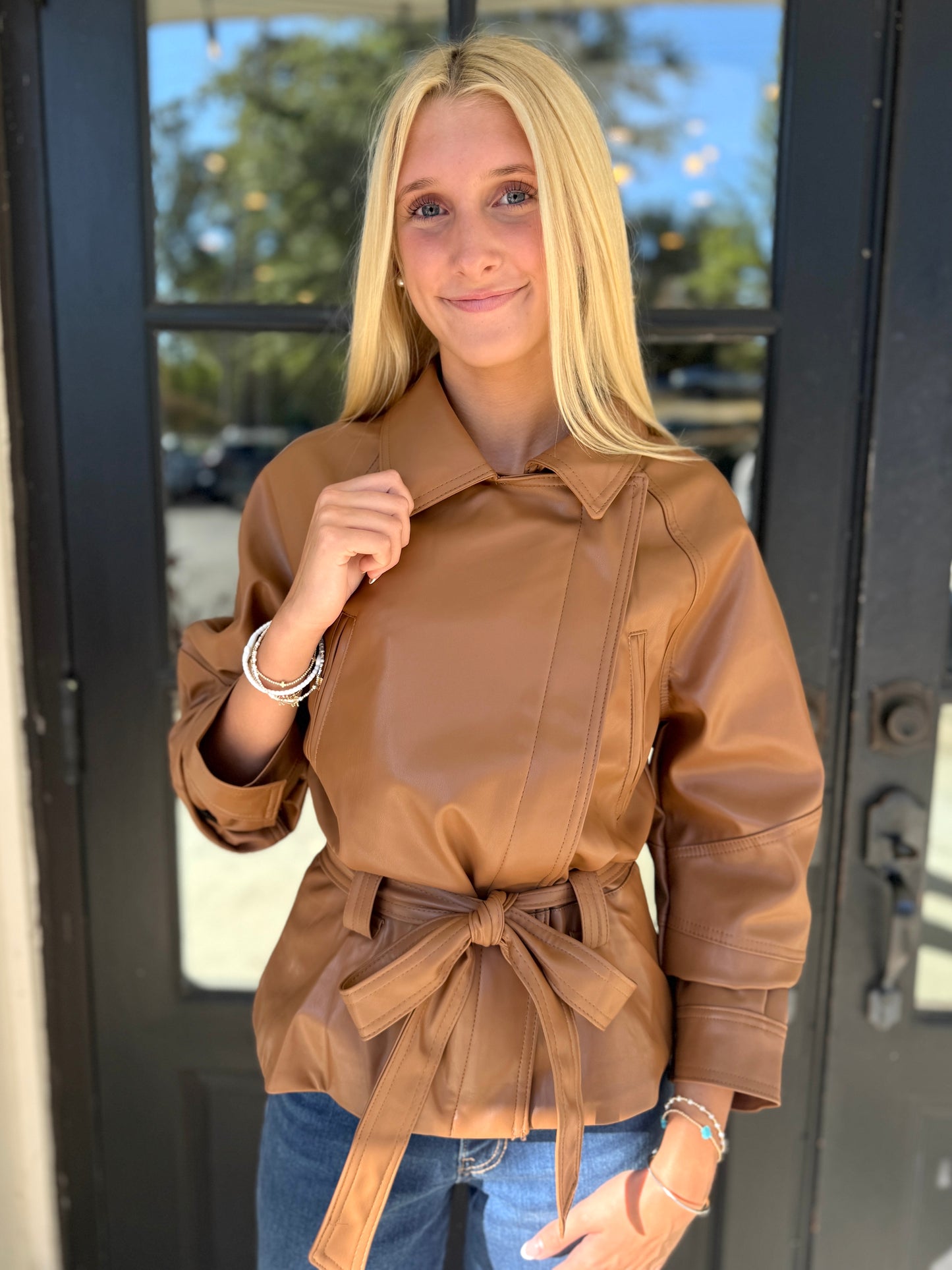Leather Tie Coat (2 colors)