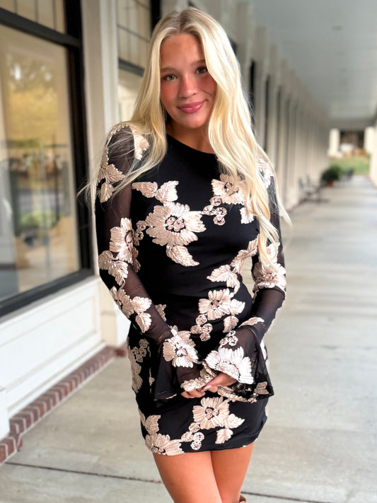 Black Bell Sleeve Soutache Dress