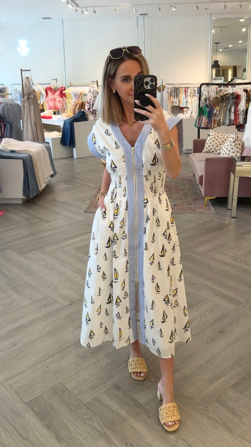 Cream Sailboat Zip Midi