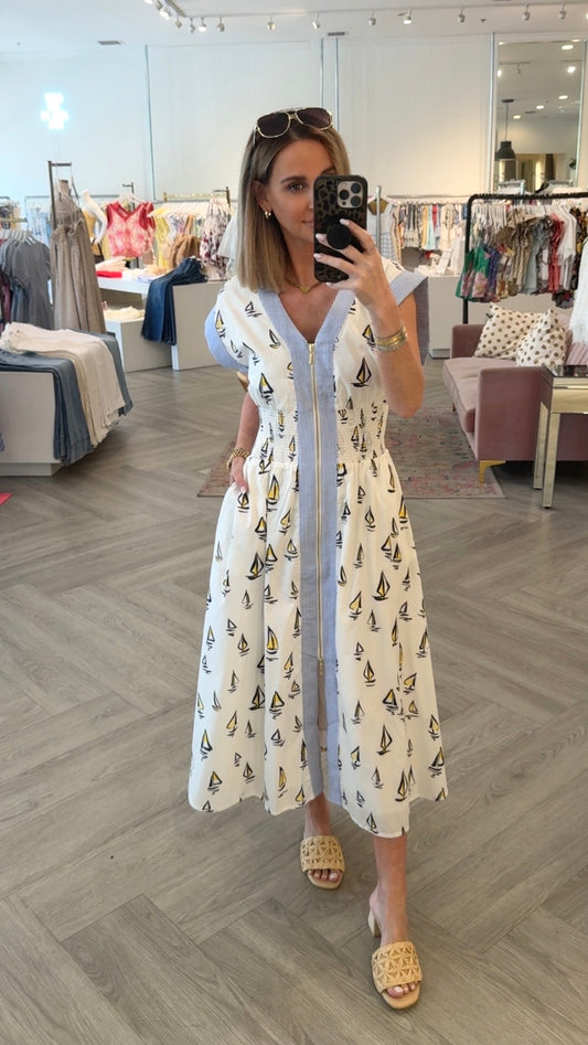 Cream Sailboat Zip Midi