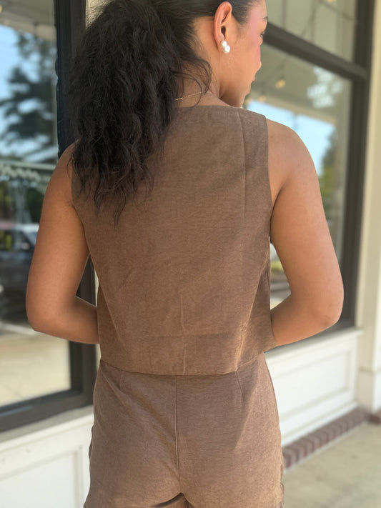 Cocoa Suede Sqauare Neck Top