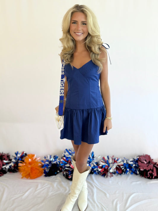 Navy Pintuck Mini Dress