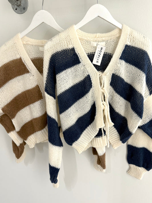 Cream/Navy Striped S Cardigan