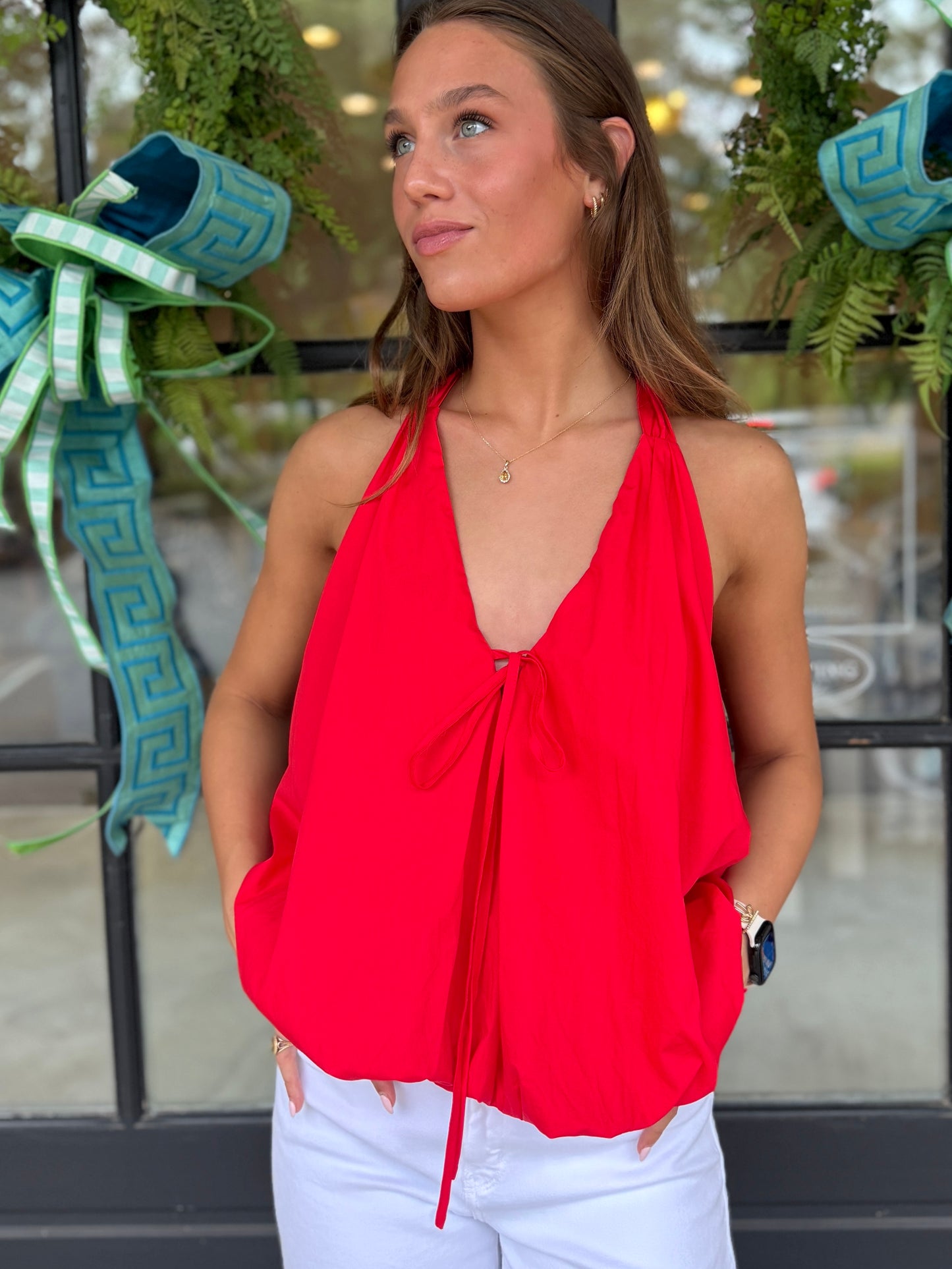Red Bubble V-Neck Top