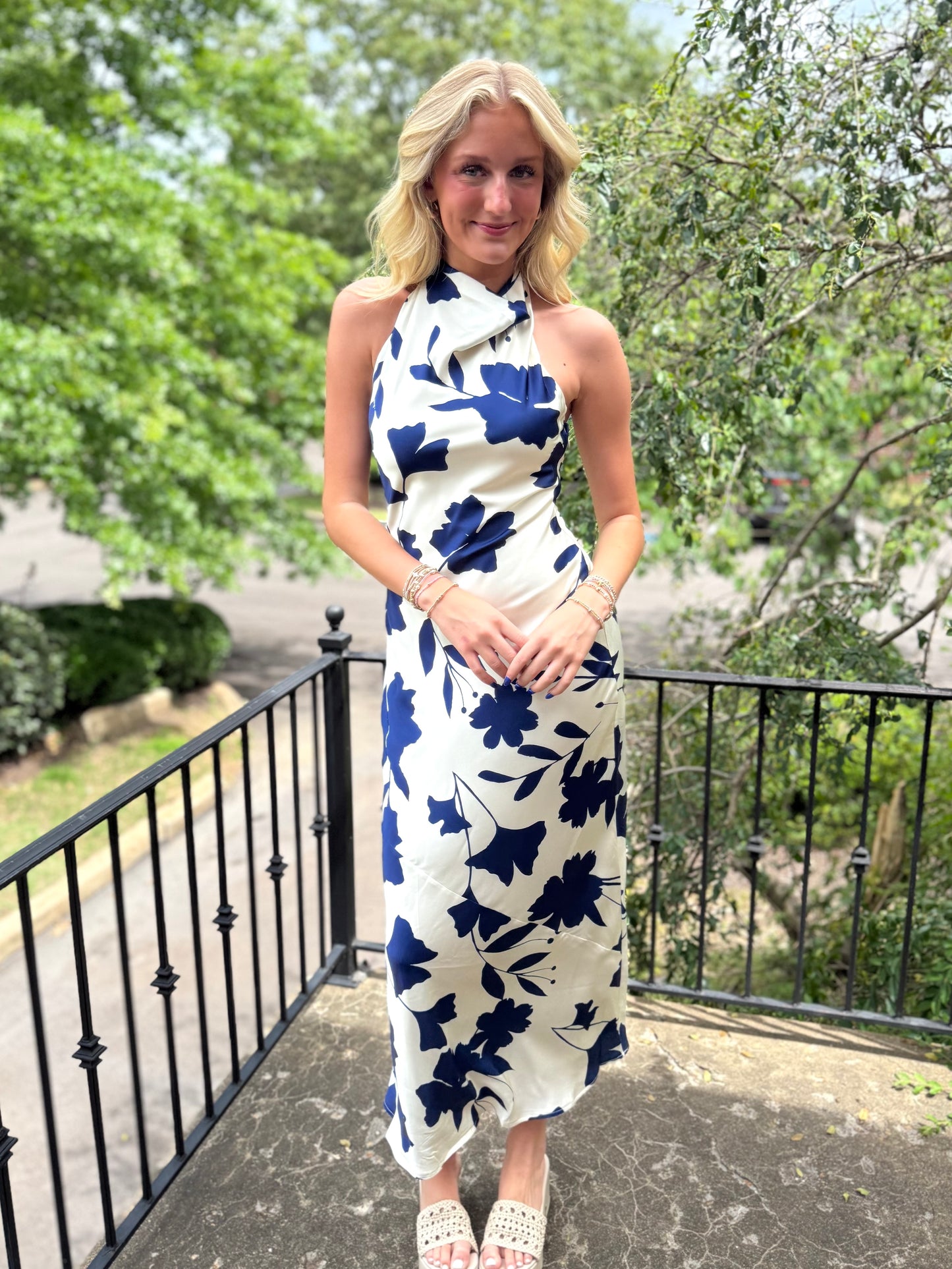 Beige Leaf Halter Maxi