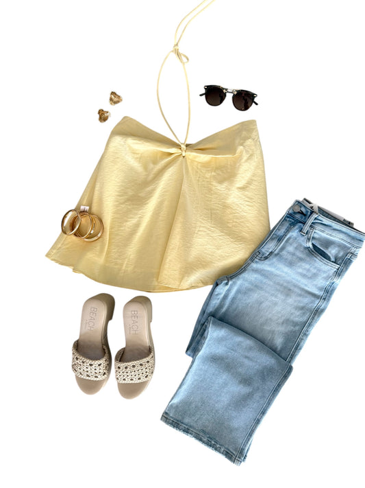 Yellow Flowy Linen Halter Tank