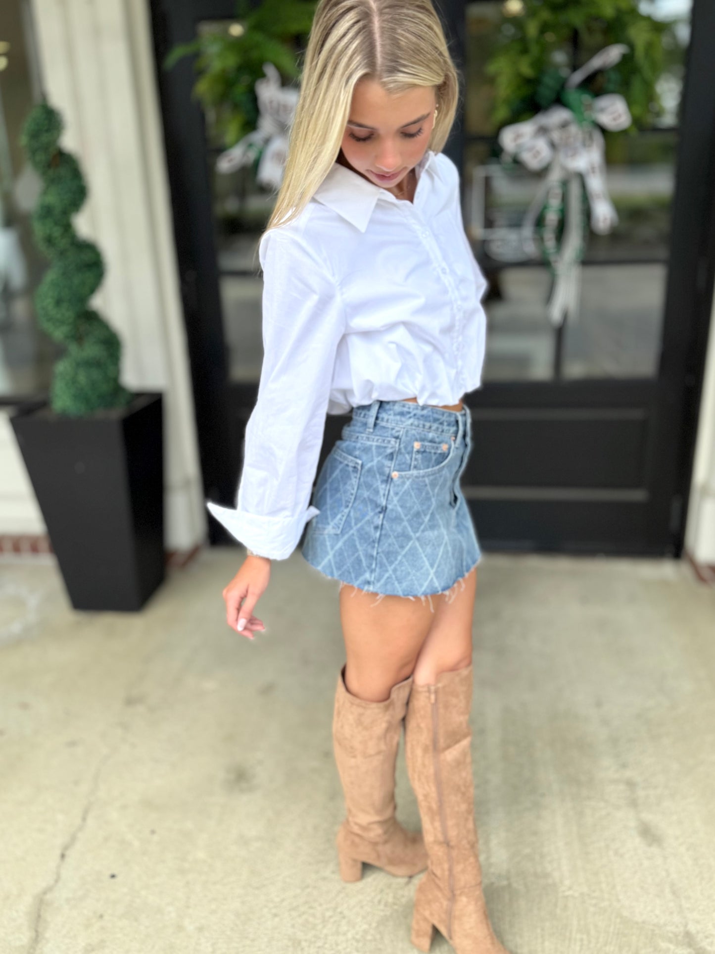 White Cropped Button Down