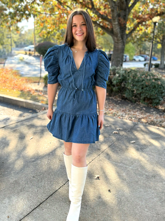 Denim Butterfly Sleeve Dress