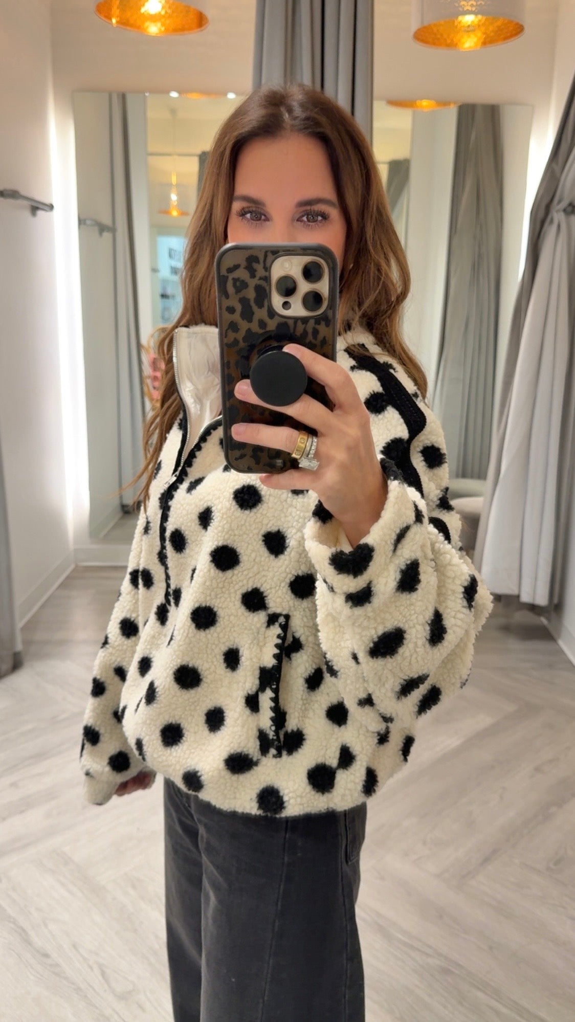 Cream Polka Dot Fluff Jacket