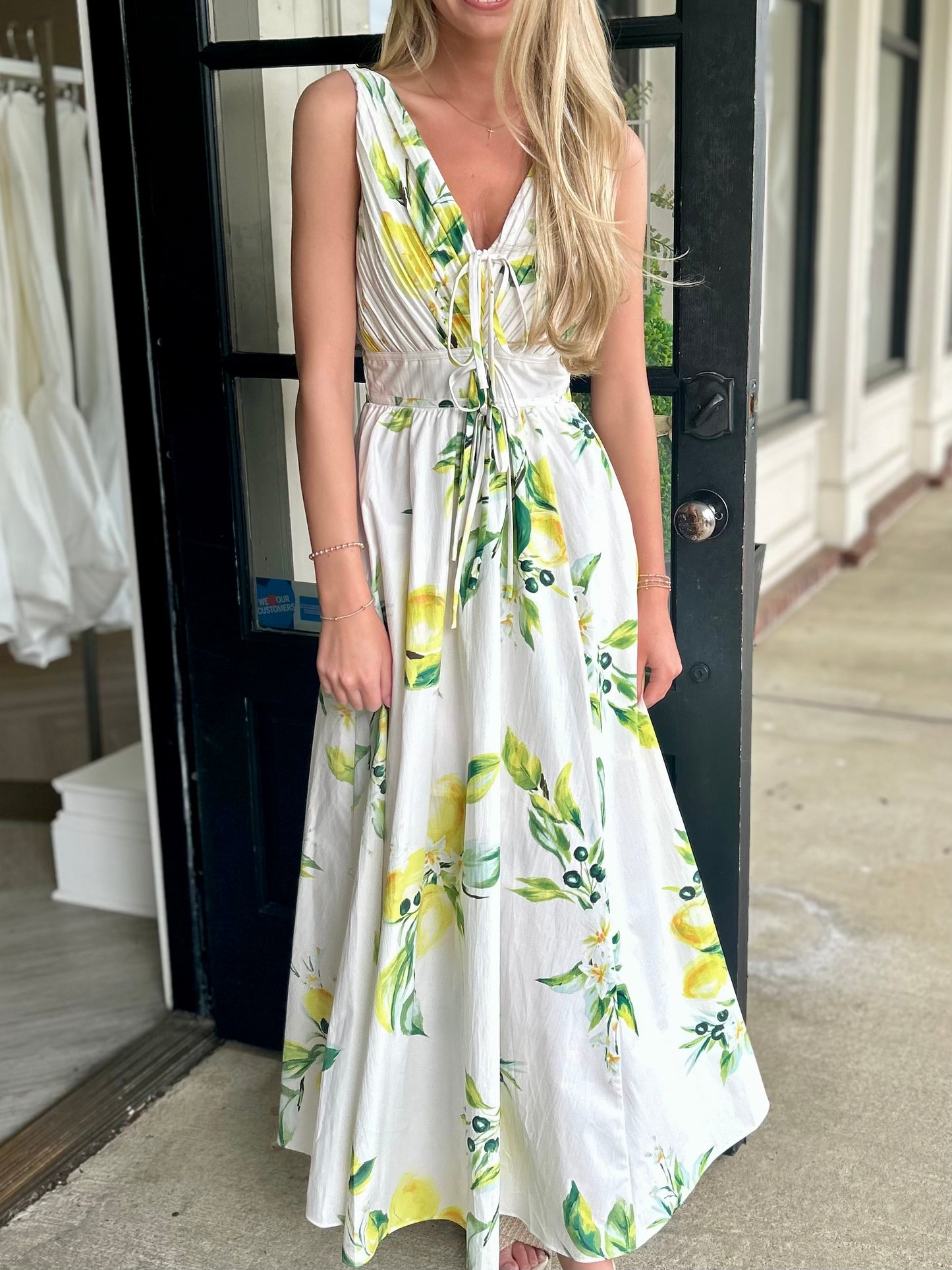White Floral V Neck Midi
