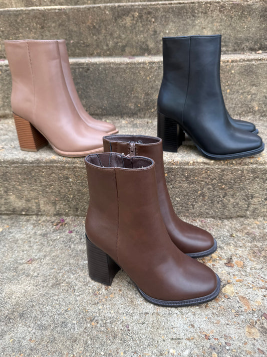 Makalyn Round Leather Bootie (3 colors)