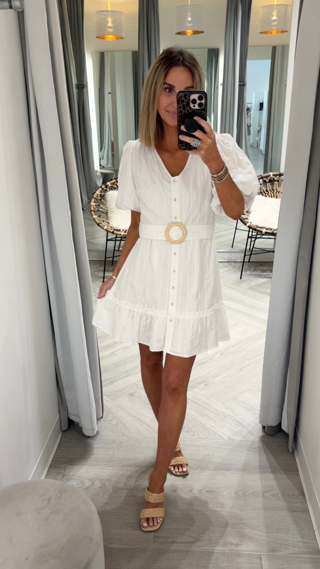 White Belted Bubble Dress