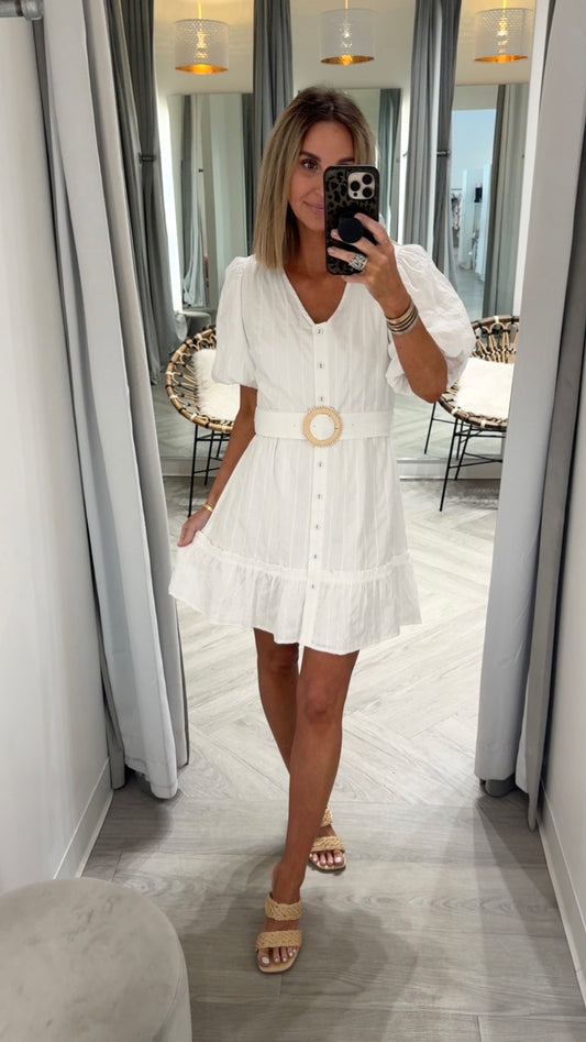 White Belted Bubble Dress