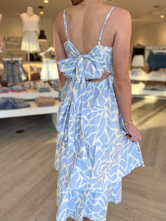 Blue Giraffe Print Tiered Dress