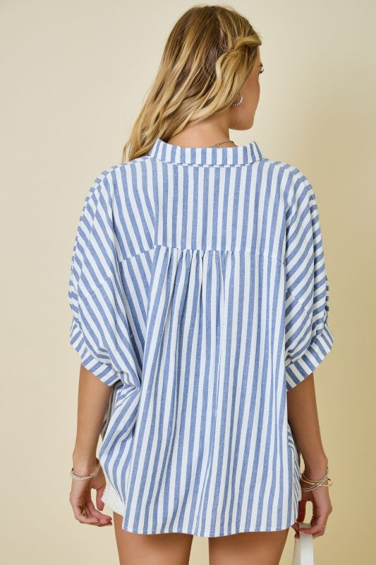 Lt Blue Stripe Button Top