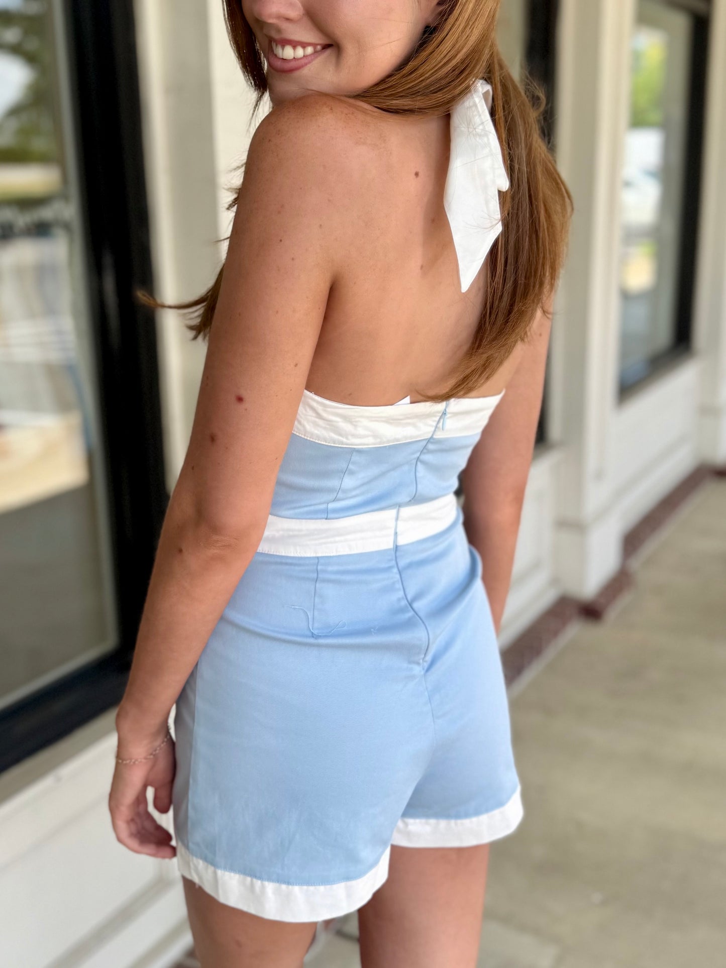 Blue Contrast Trim Romper