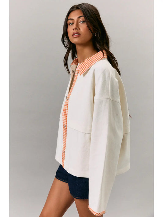 White-Orange Gingham Jacket