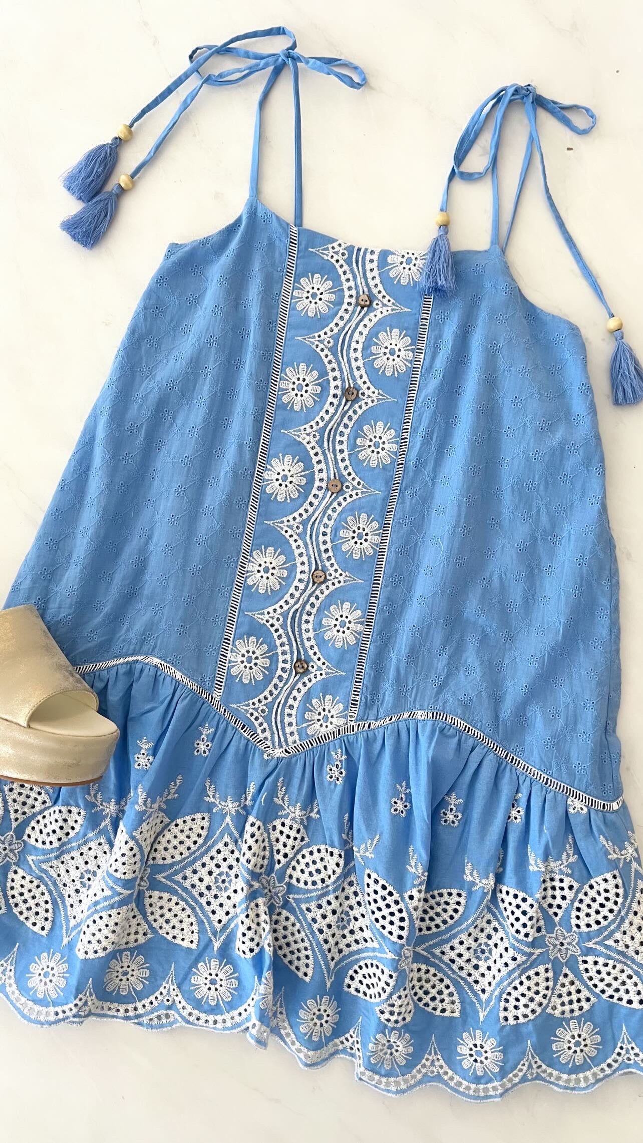 Blue Embroidery Mini Dress