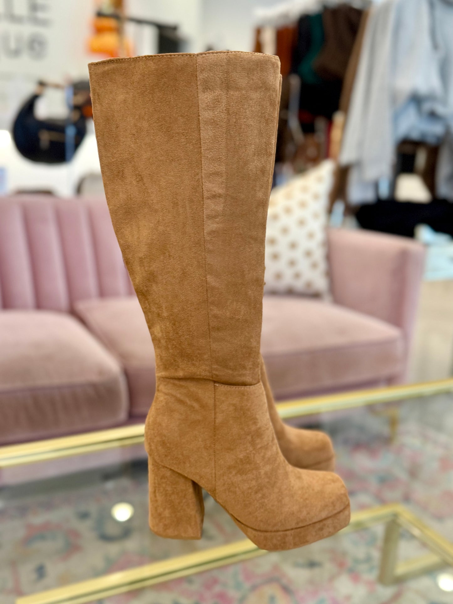 Camel Mid Calf Platform Boot