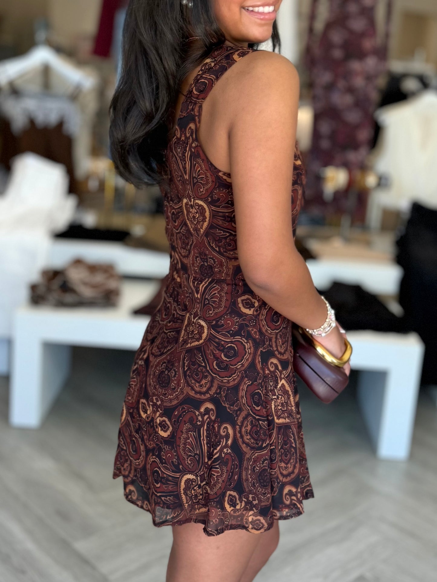 Brown Chiffon Printed Mini