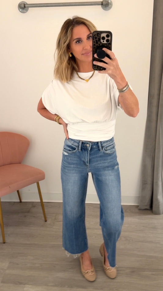 High Rise Raw Hem Jean