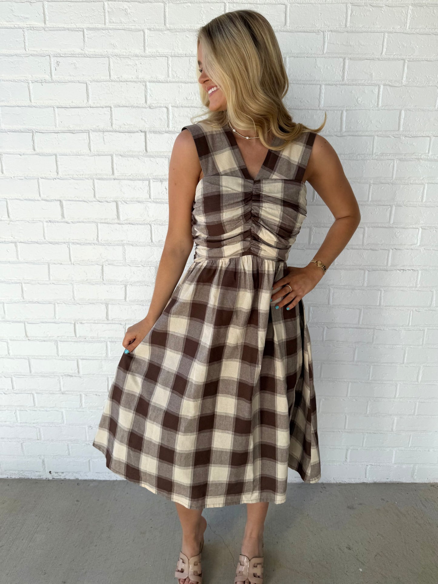 Mocha Check Bow Midi