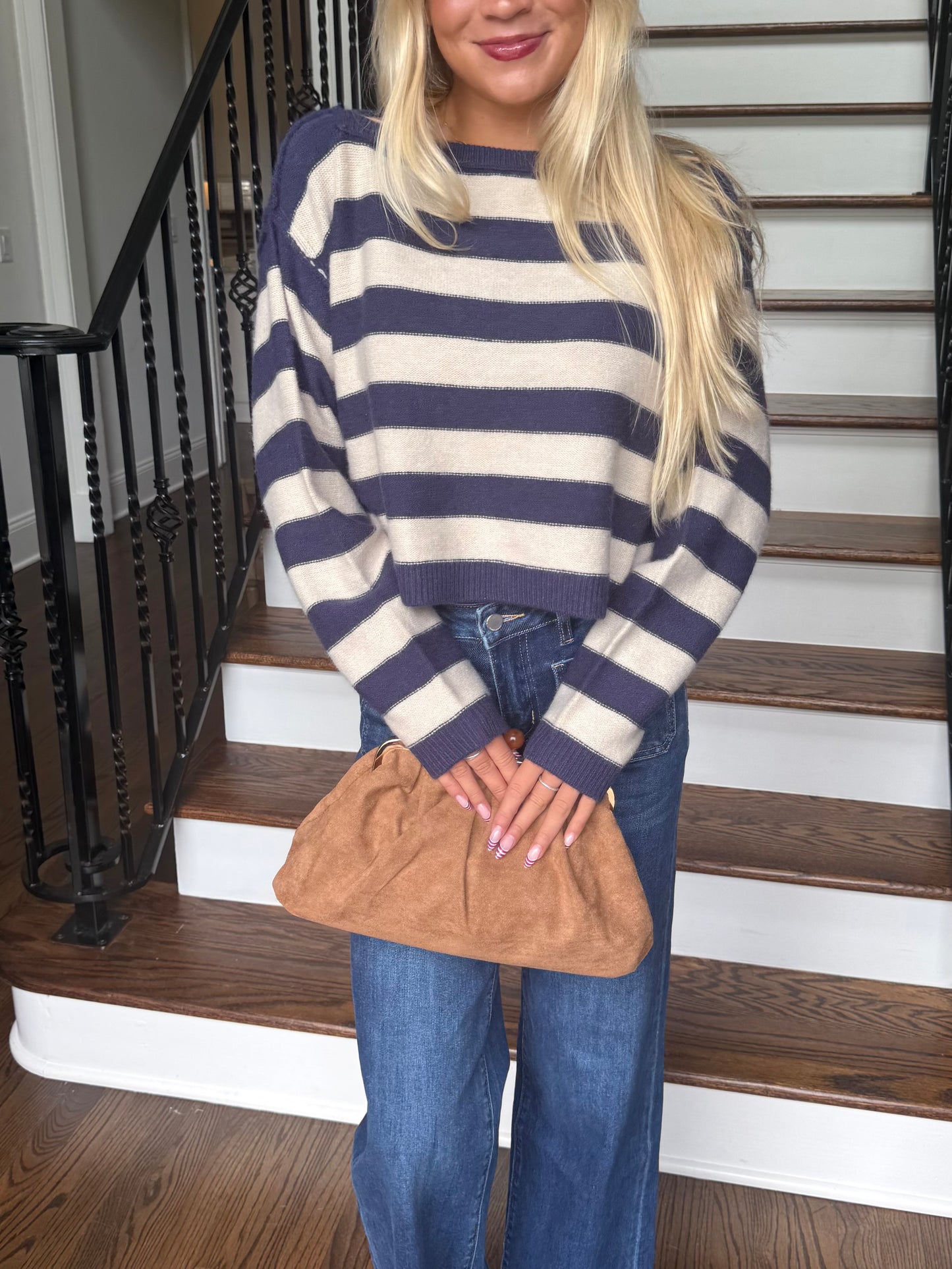 Denim Stripe Seam Sweater