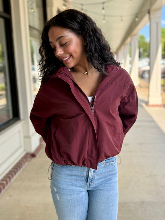 Burgundy Windbreaker Jacket