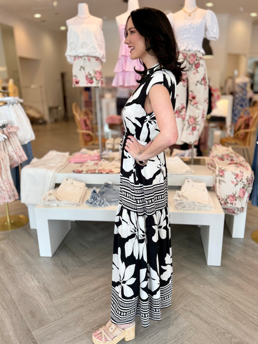 Black Contrast Floral Maxi