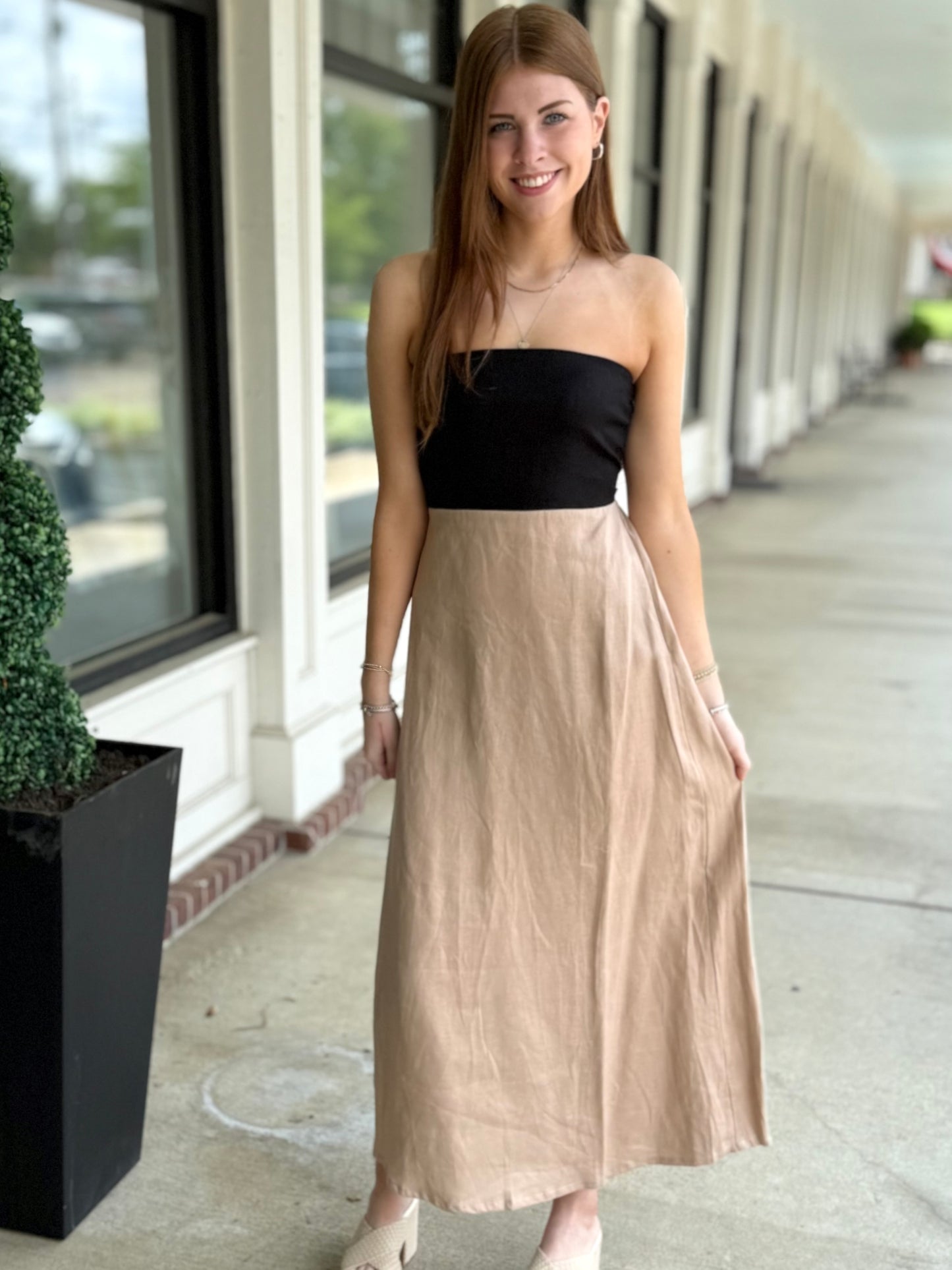 Matte Coffee Strapless Midi