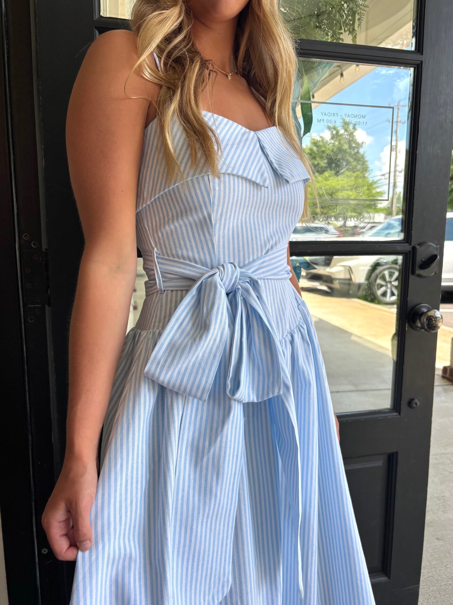 Sky Blue Stripe Tie Midi