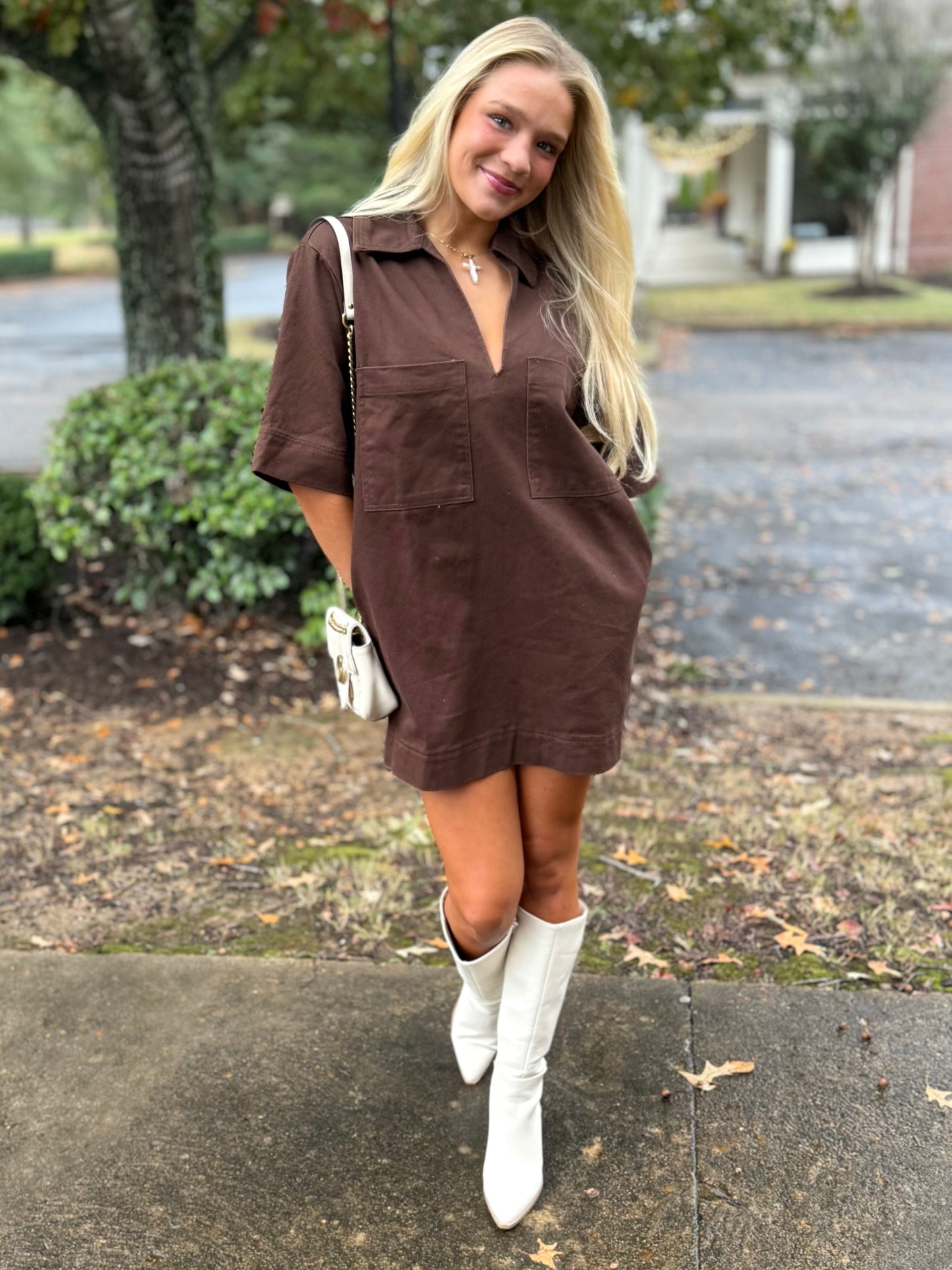 Brown Denim Collared Dress