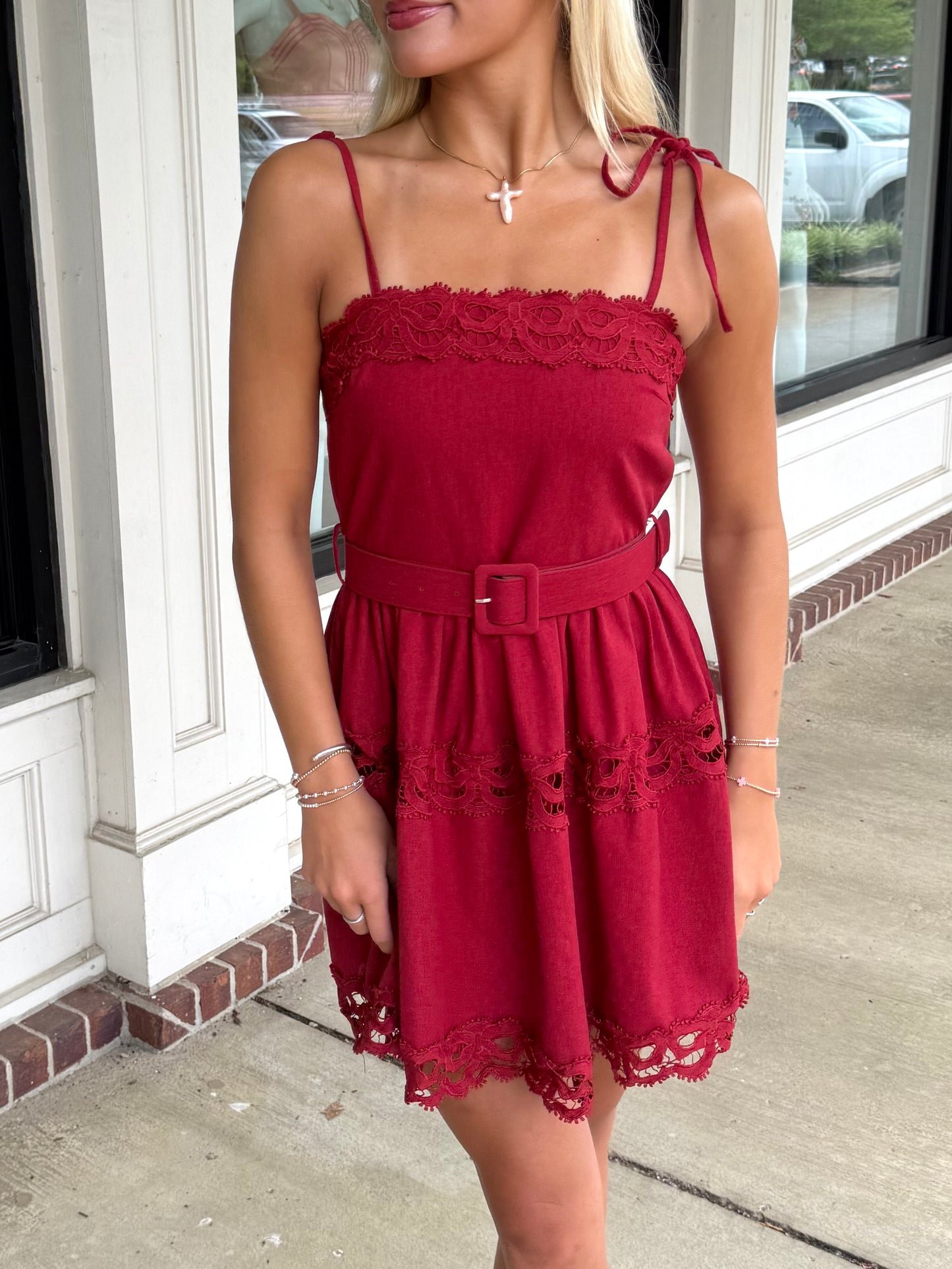 Burgundy Bow Lace Trim Mini